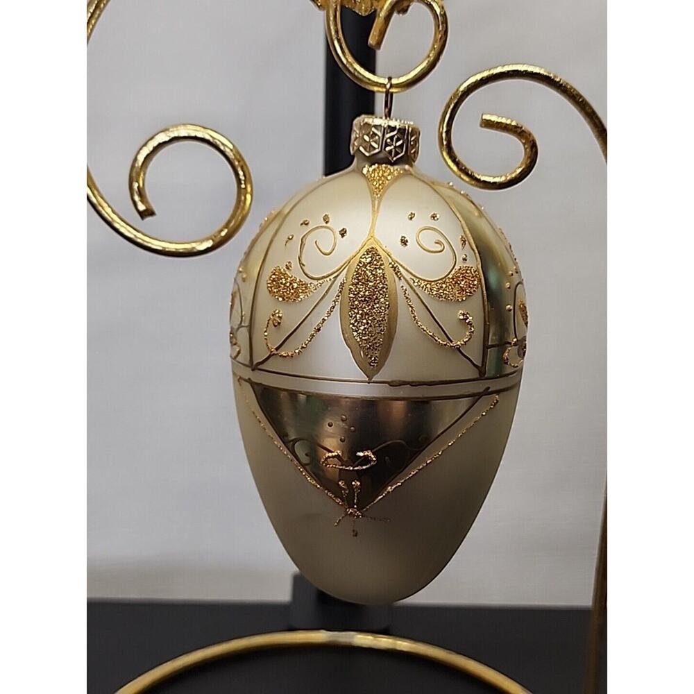 Vintage Radko Yellow/gold Glass Easter Egg Motif Christmas Ornament Glitter